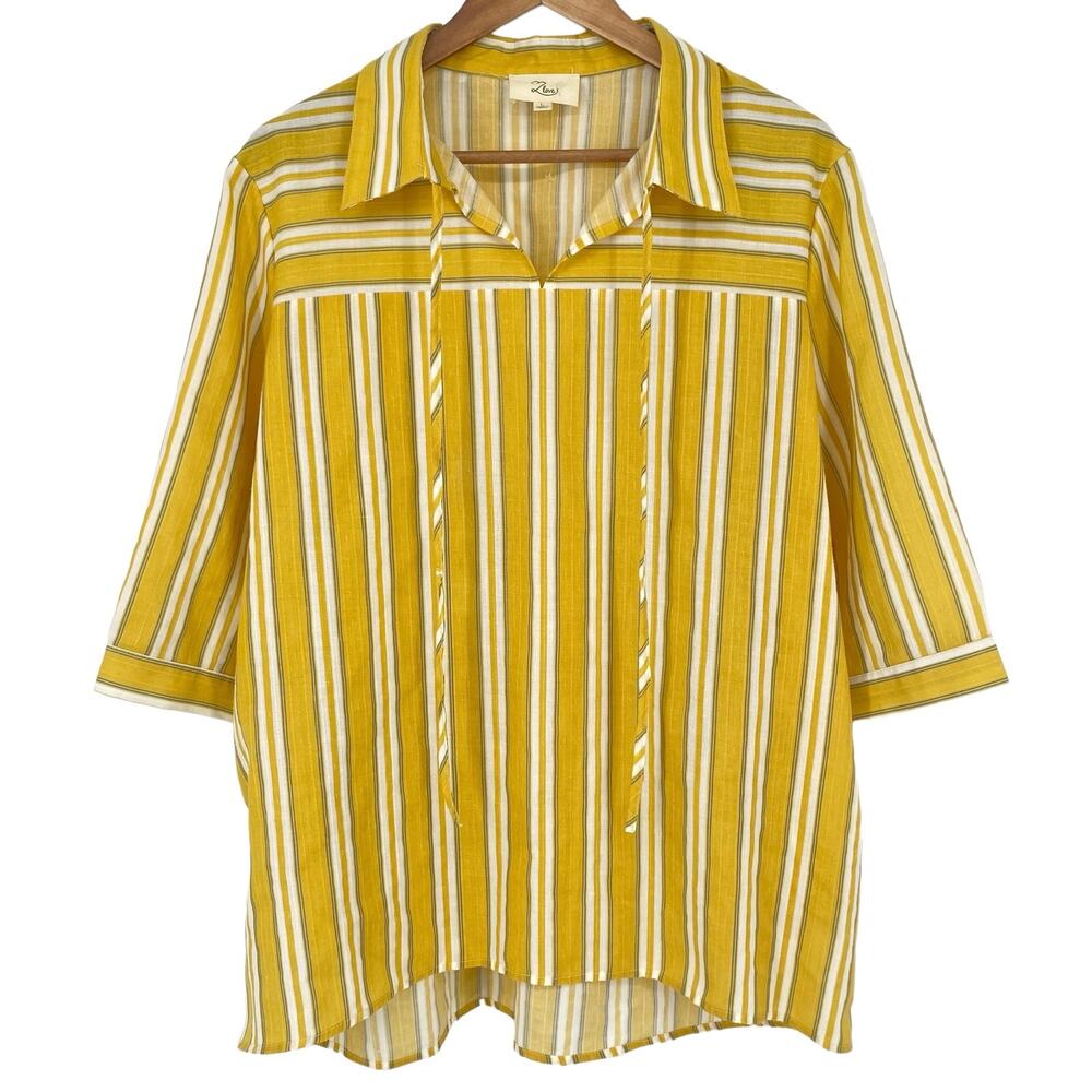 L LOVE Yellow Striped Pullover Lightweight Tunic Shirt Size Large Cotton Relaxed